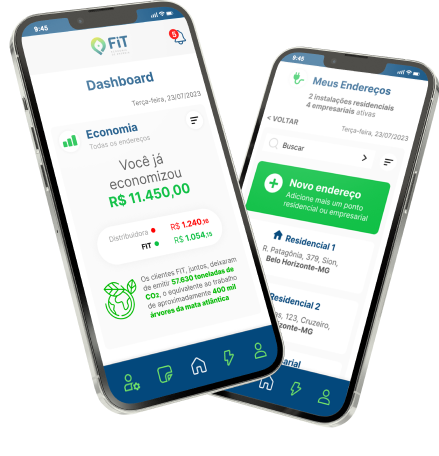 Dois celulares com o aplicativo da FIT Energia